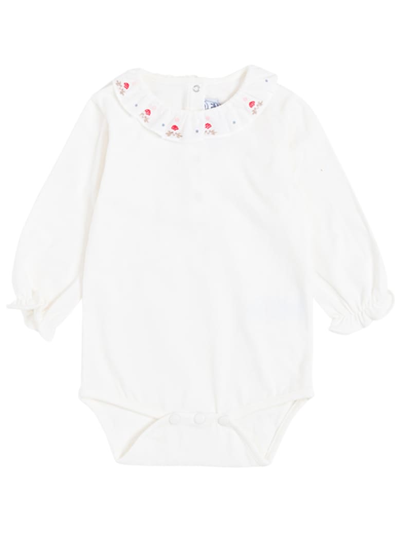 Tartine et Chocolat White Cotton Romper With Embroidered Collar - White