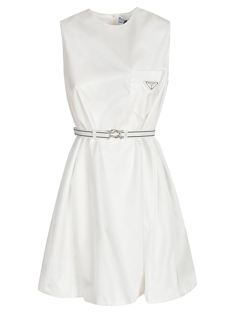 Prada Sleeveless Belted Dress - White