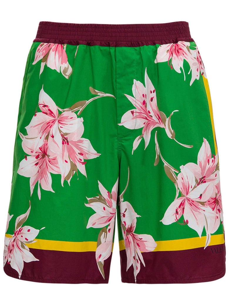 Valentino Multicolor Bermuda Shorts With Floral Print - Green