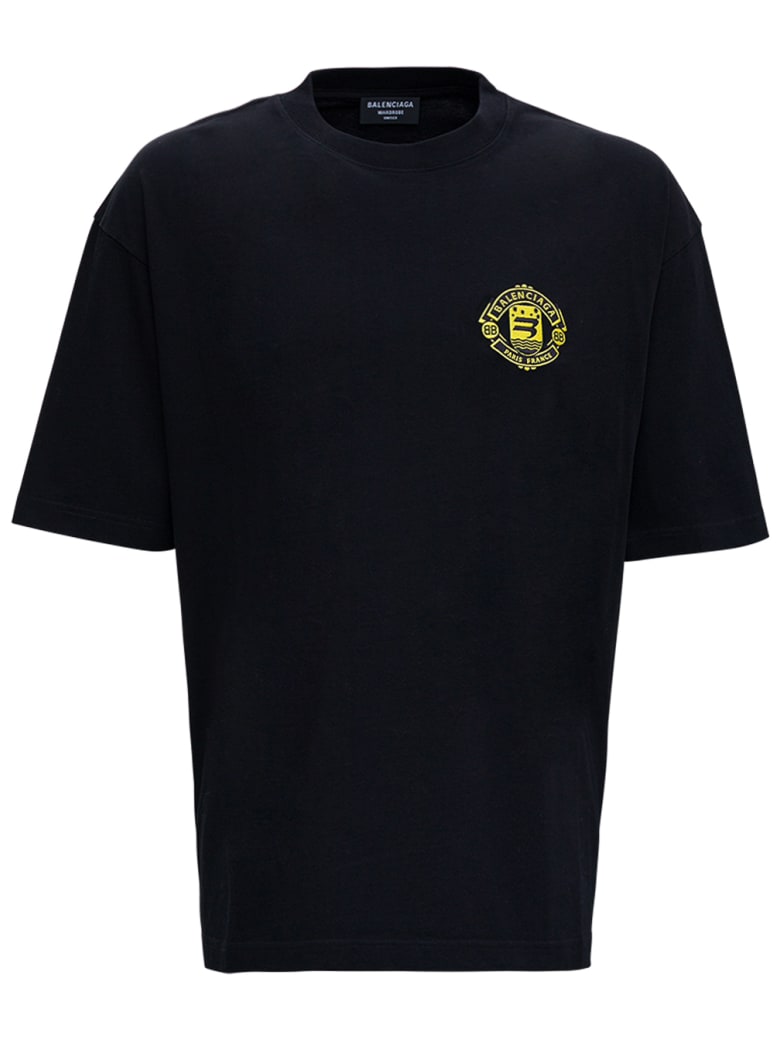 Balenciaga Black Organic Cotton T-shirt With Logo - Black
