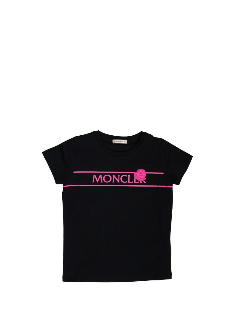 Moncler Neon Pink Logo T-shirt Black - Nero