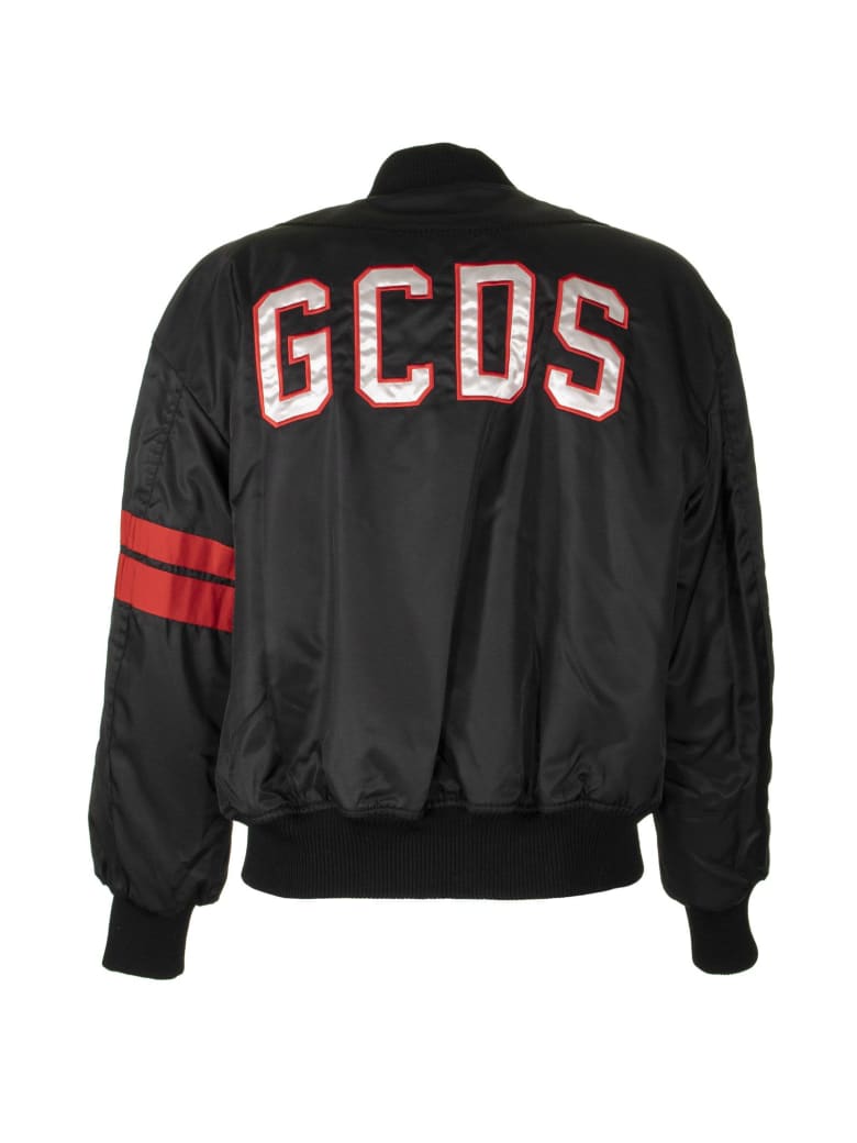 GCDS Oversize Bomber Jacket With Logo On The Back And Two Silver Bands ...
