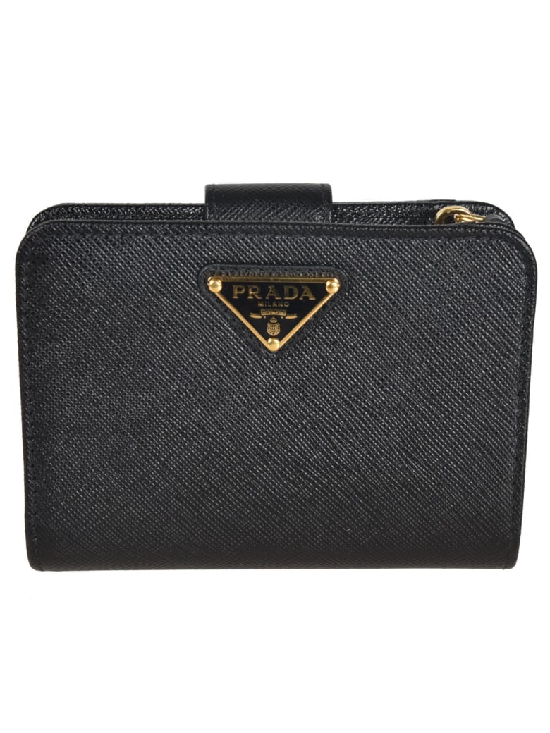 Prada Logo Plaque Wallet - Black