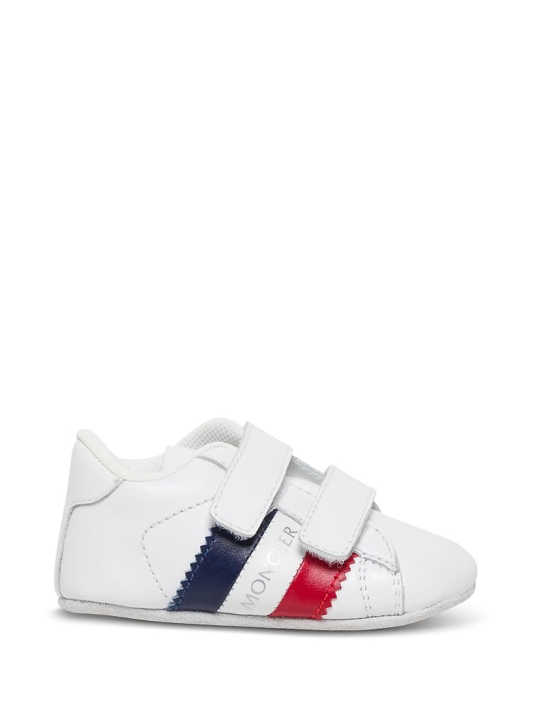 Moncler Leather Crib Sneakers With Logo - White