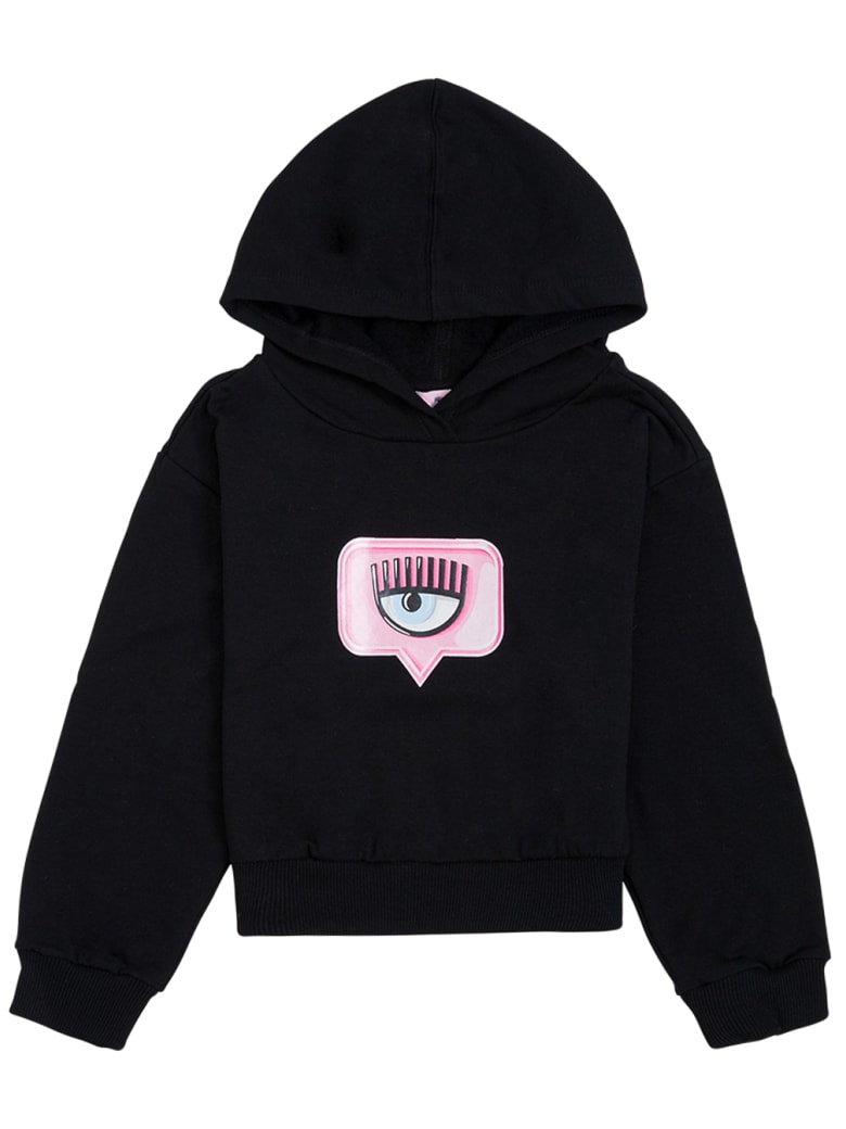 Chiara Ferragni Black Jersey Hoodie With Logo Print - Black