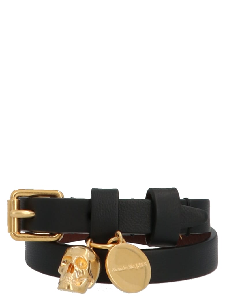 Alexander McQueen 'double Skull Wrap' Bracelet - Black