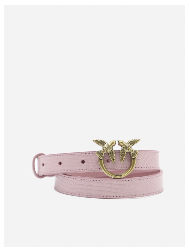 Pinko Leather Belt With Love Birds Buckle - Pink