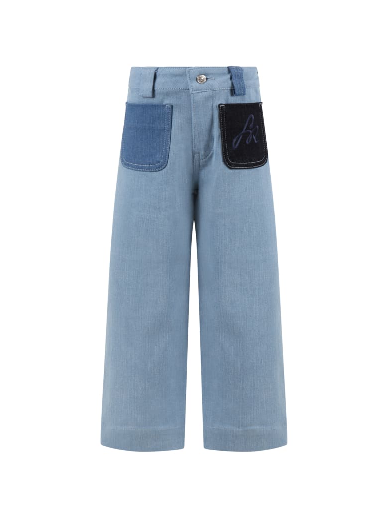 Sonia Rykiel Light Blue Jeans For Girl With Logo - Denim