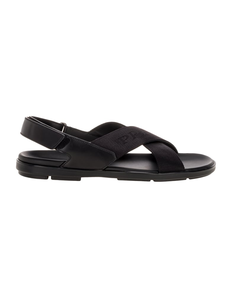 Prada Double Crisscross Band Sandals - BLACK