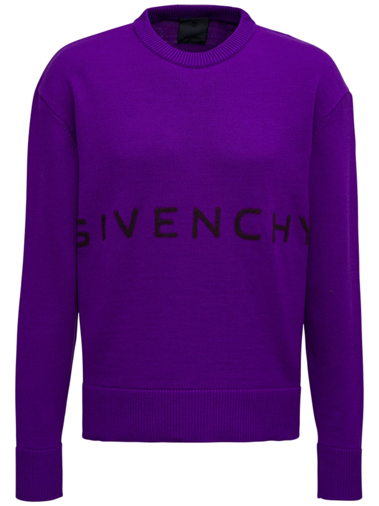 Givenchy Purple Merino Wool Sweater With Logo - Violet