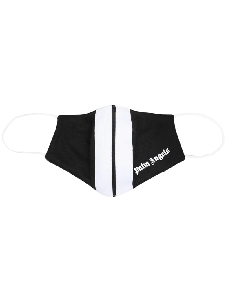 Palm Angels Black Face Mask With Stripes And Logo