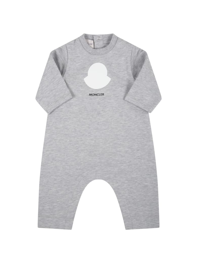 Moncler Grey Babygrow For Baby Kids With Logo - Grey