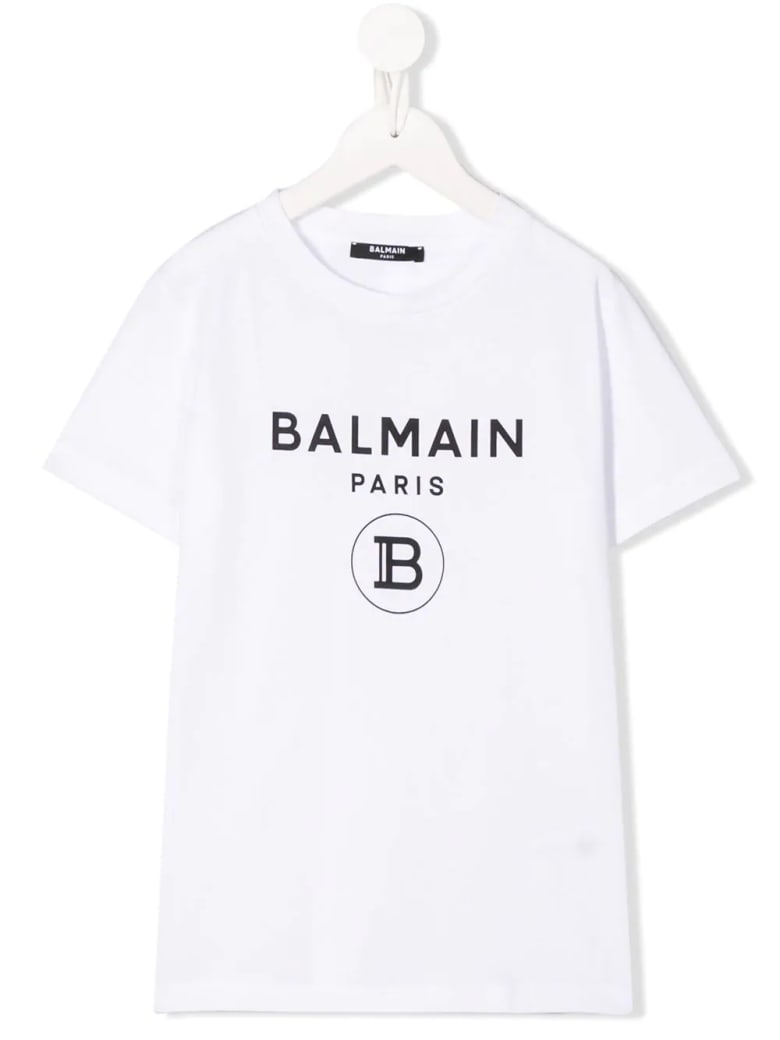 Balmain Unisex Kid White And Black T-shirt With Logo