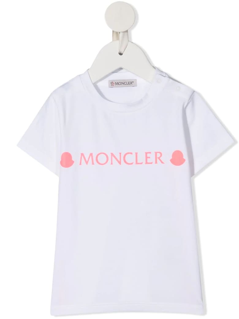 Moncler White Newborn T-shirt With Pink Logos