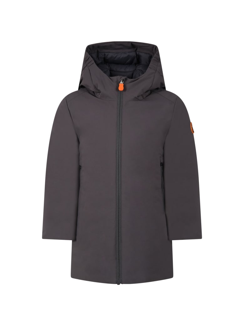 Save the Duck Grey Jacket For Boy With Iconic Logo - Grey