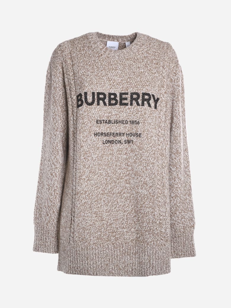 Burberry Wool Blend Sweater With Contrasting Logo Print - Camel