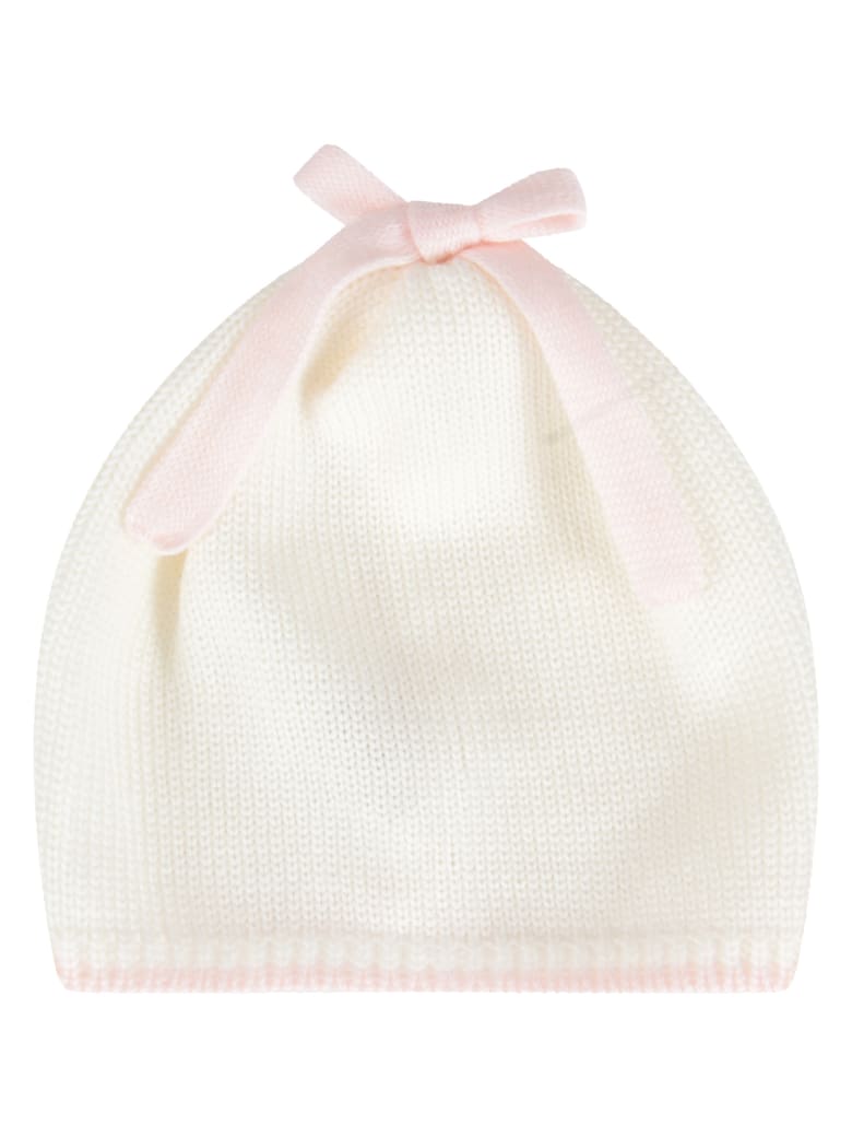 Little Bear Multicolor Hat For Baby Girl With Bow - White