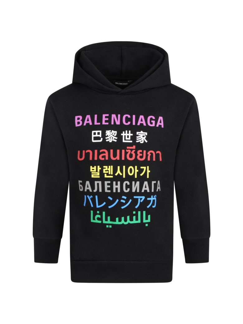 Balenciaga Black Sweatshirt For Kids With Logos - Black