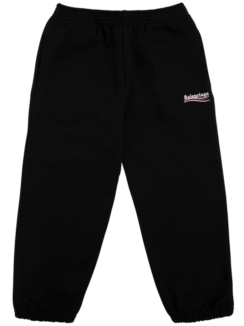 Balenciaga Black Cotton Joggers With Logo Print - Black