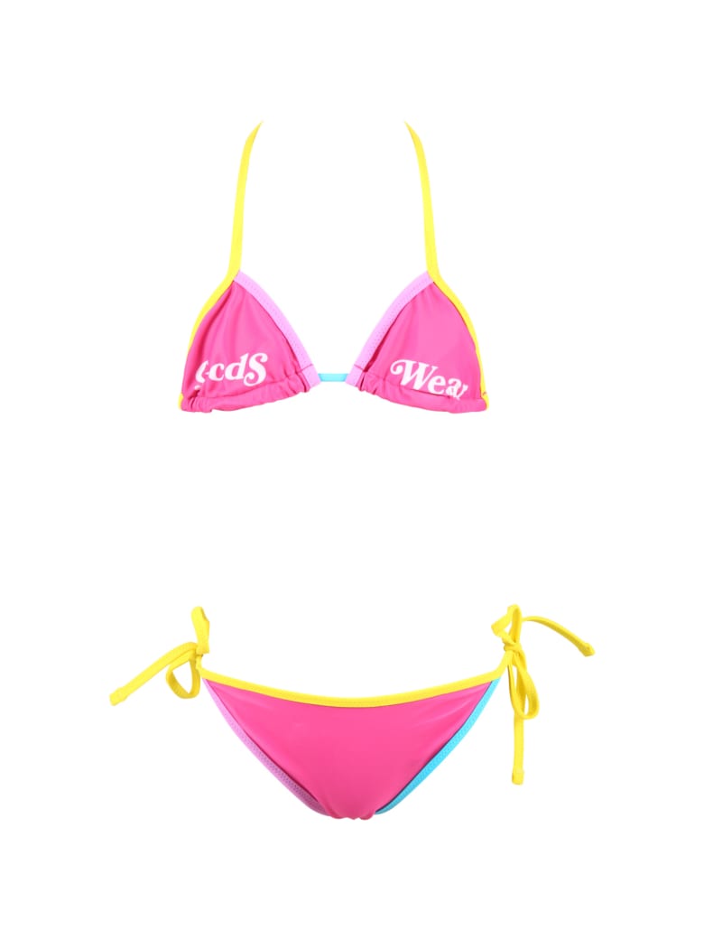 GCDS Mini Fuchsia Bikini For Girl With White Logo - Fuchsia