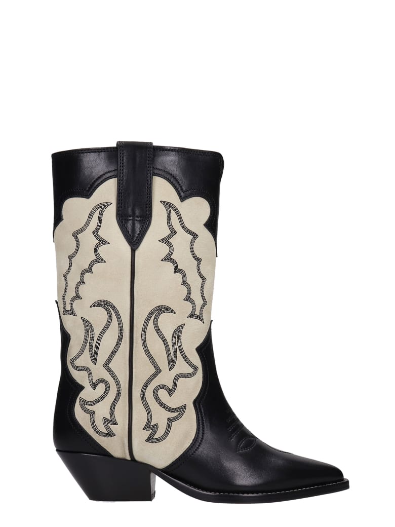 Isabel Marant Duerto Texan Ankle Boots In Black Suede And Leather - black