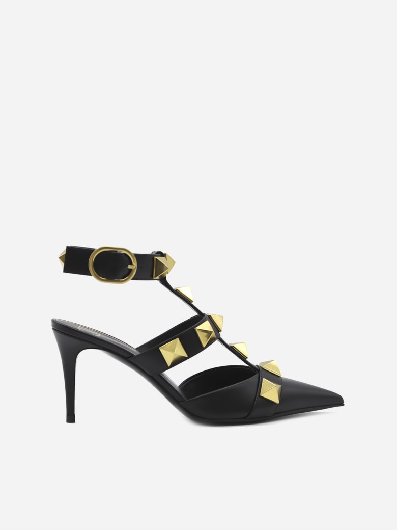 Valentino Garavani Roman Stud Leather Slingback Pumps - Black