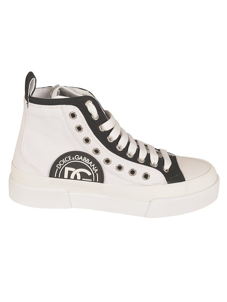 Dolce & Gabbana Logo Patched High-top Sneakers - White/Black