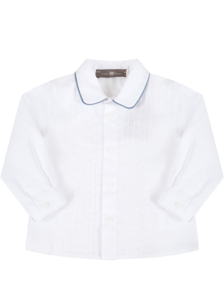 Little Bear White Shirt For Baby Boy With Pleats - White