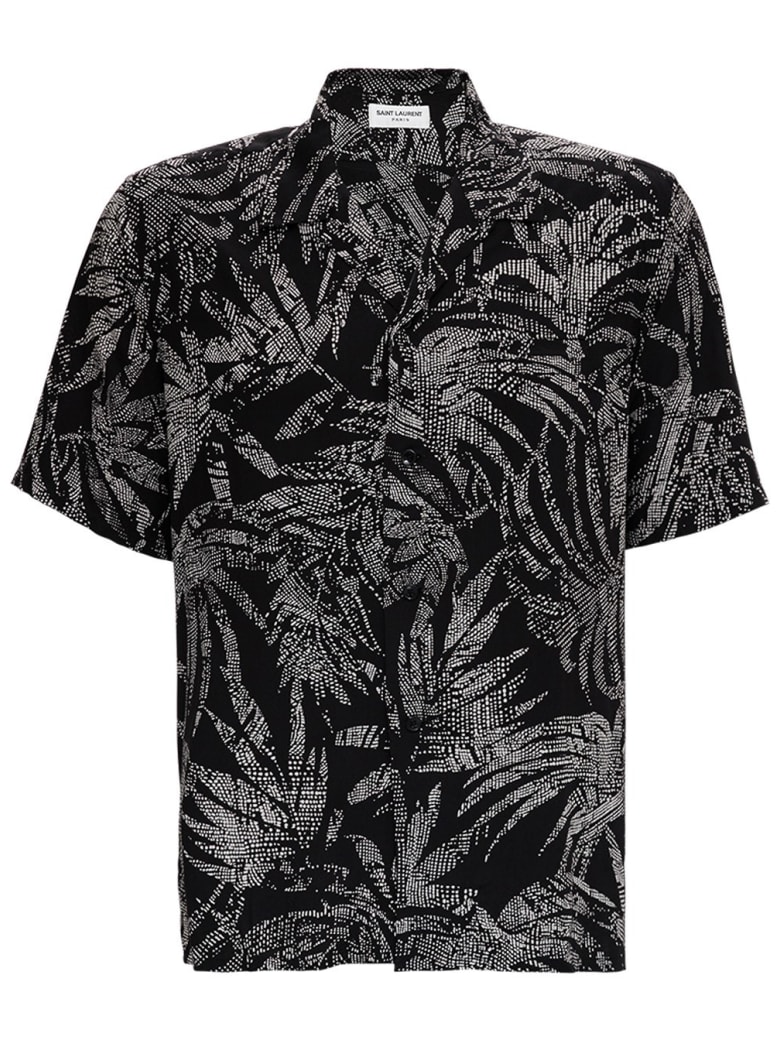 Saint Laurent Viscose Shirt With Tropical Print - Black