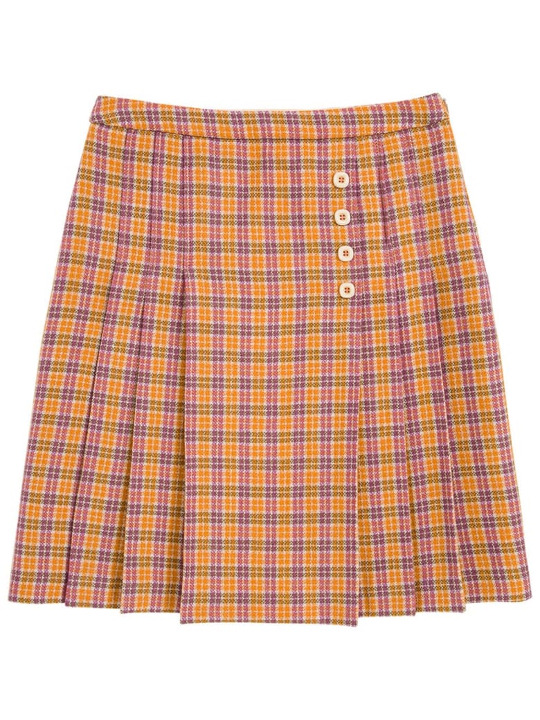 Gucci Orange And Purple Checked Wool Skirt - Orange