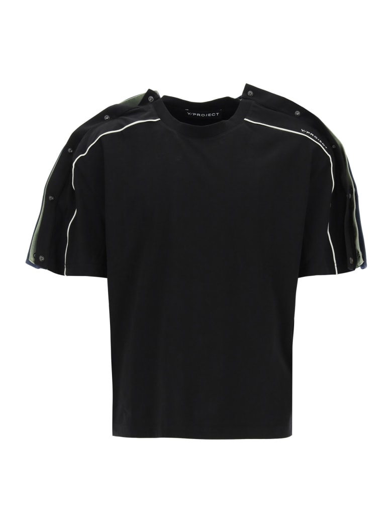 Y/Project Triple T-shirt With Buttons - BLACK MOSS GREEN NAVY (Black)