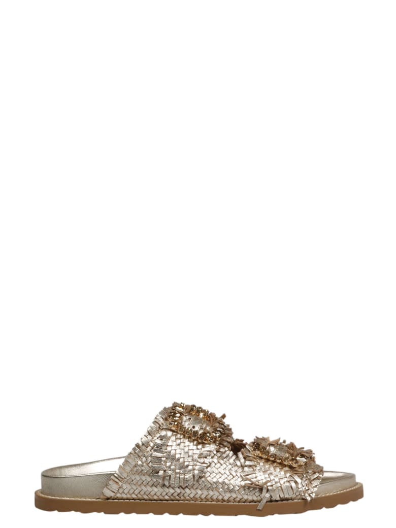 Coral Blue Jewel Buckle Sandals - Metallic