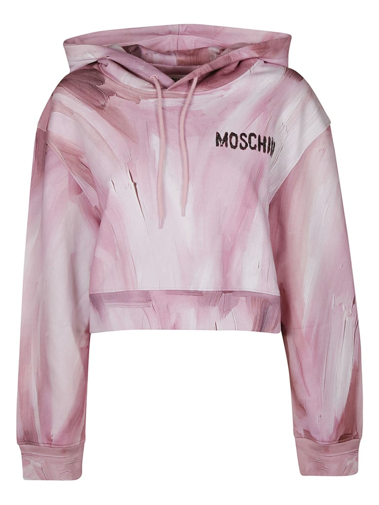 Moschino Chest Logo Painted Hoodie - Pink