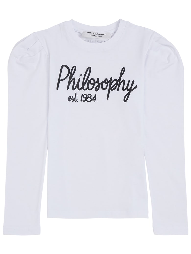 Philosophy di Lorenzo Serafini Kids Long-sleeved Cotton T-shirt With Logo - White