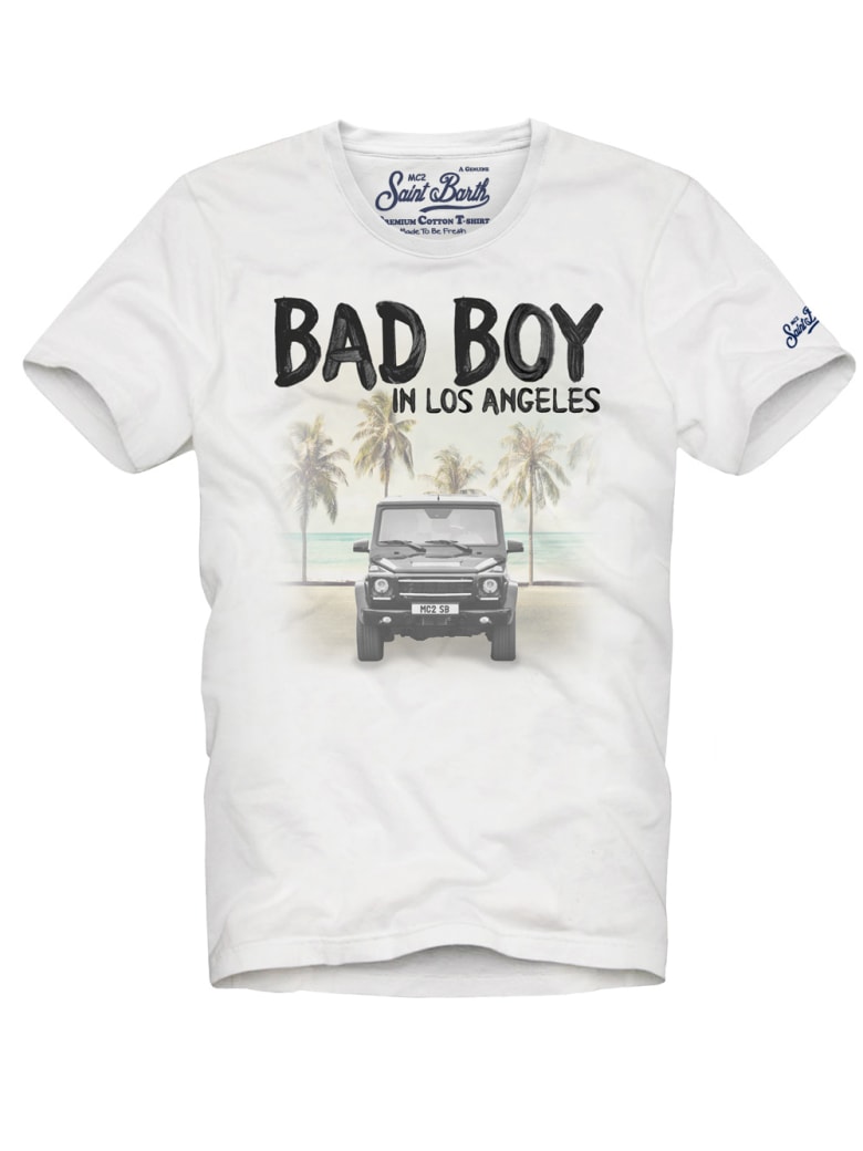 MC2 Saint Barth White Boy T-shirt With Car Print