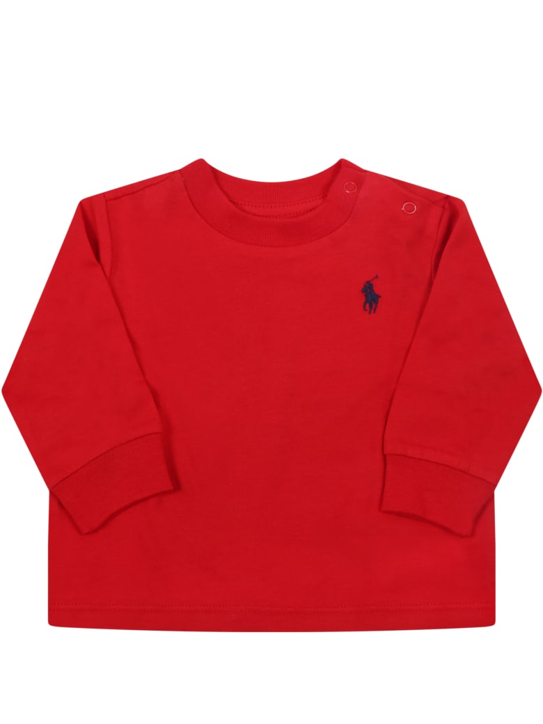 Ralph Lauren Red T-shirt For Baby Kids With Pony Logo - Red
