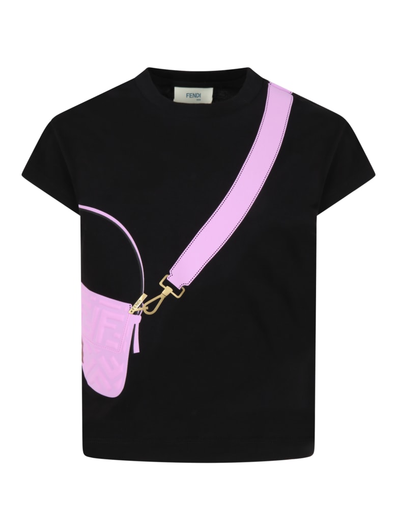 Fendi Black T-shirt For Girl With Purple Bag - Black