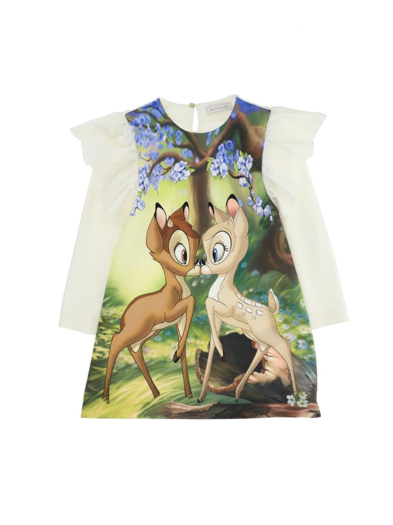 Monnalisa Viscose Blend Dress With Bamby Print - Beige