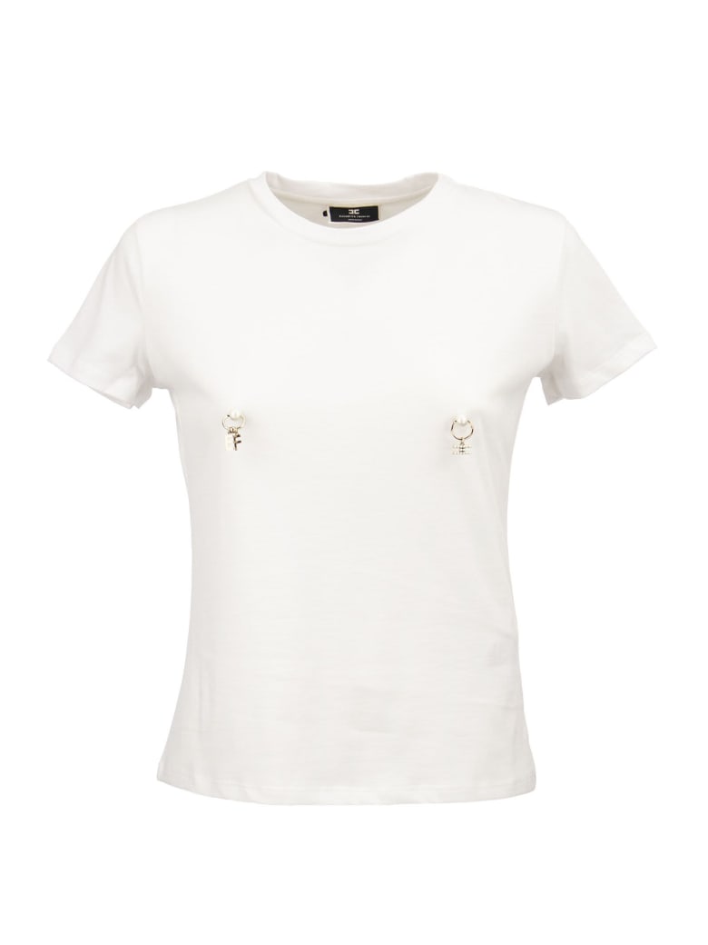 Elisabetta Franchi T-shirt With Piercing Application - White