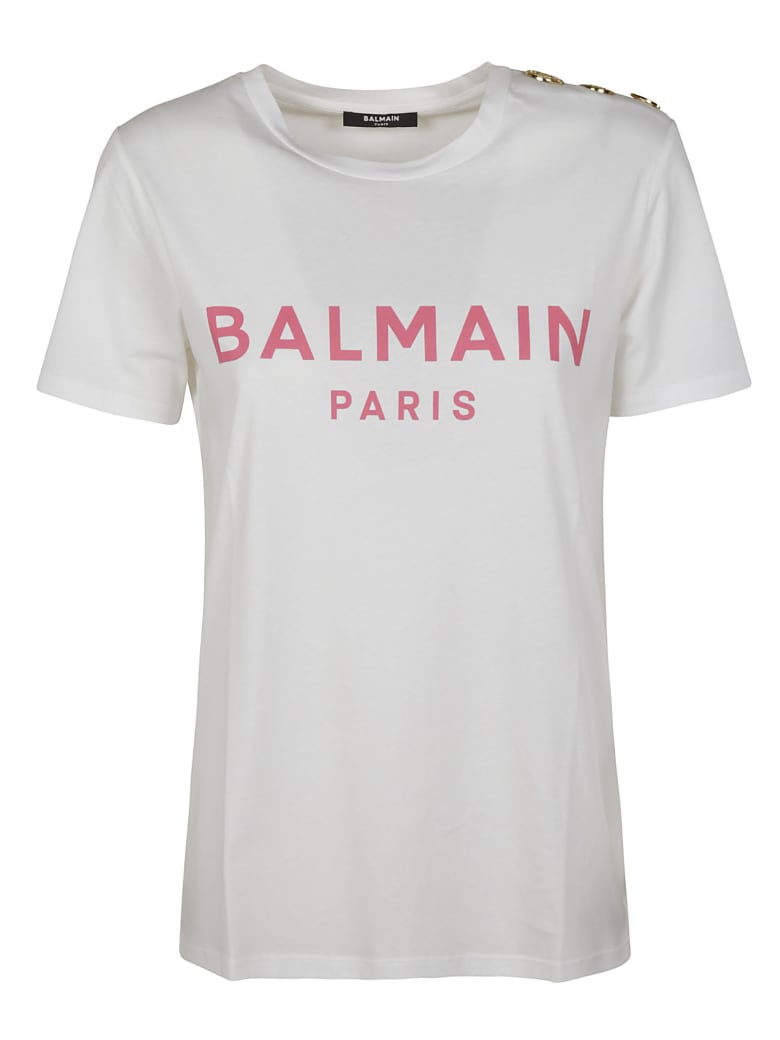 Balmain Button Embellished Logo T-shirt - White