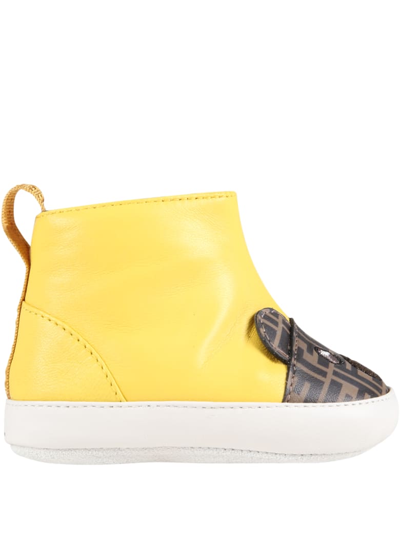 Fendi Yellow Boots For Baby Kids Wih Bear - Yellow