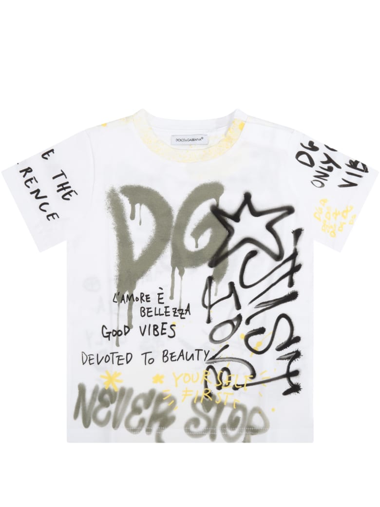 Dolce & Gabbana White T-shirt For Baby Boy With Logo - White