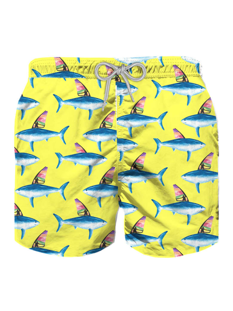 MC2 Saint Barth Shark Print And Colored Fin Boy Swim Trunks