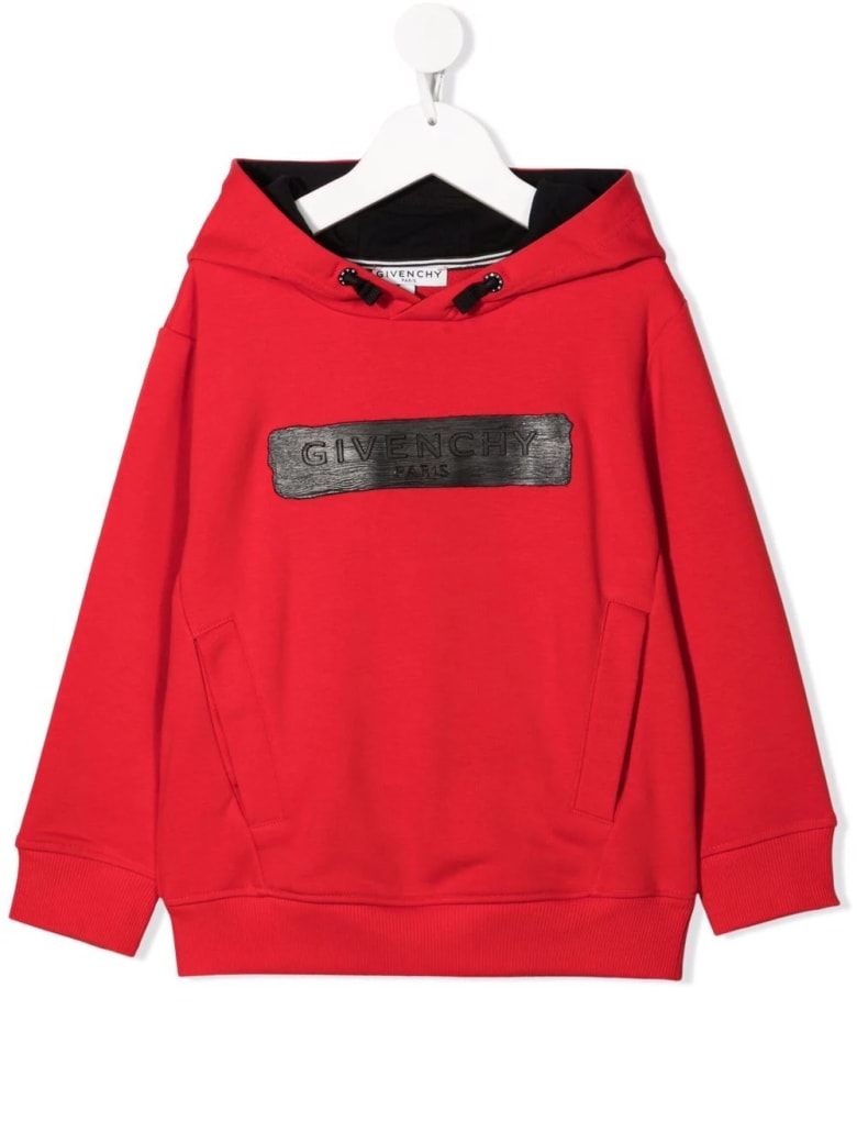 Givenchy Red Kids Hoodie Black Logo Application - Rosso