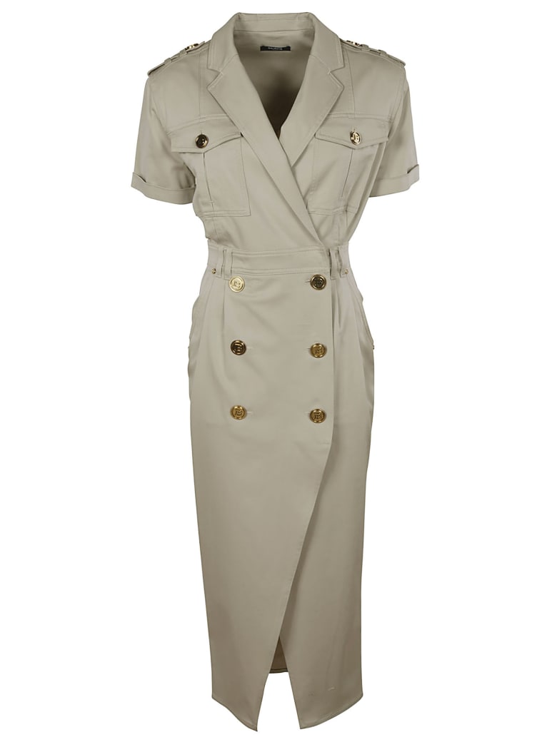 Balmain Double-breasted Belted Dress - Beige