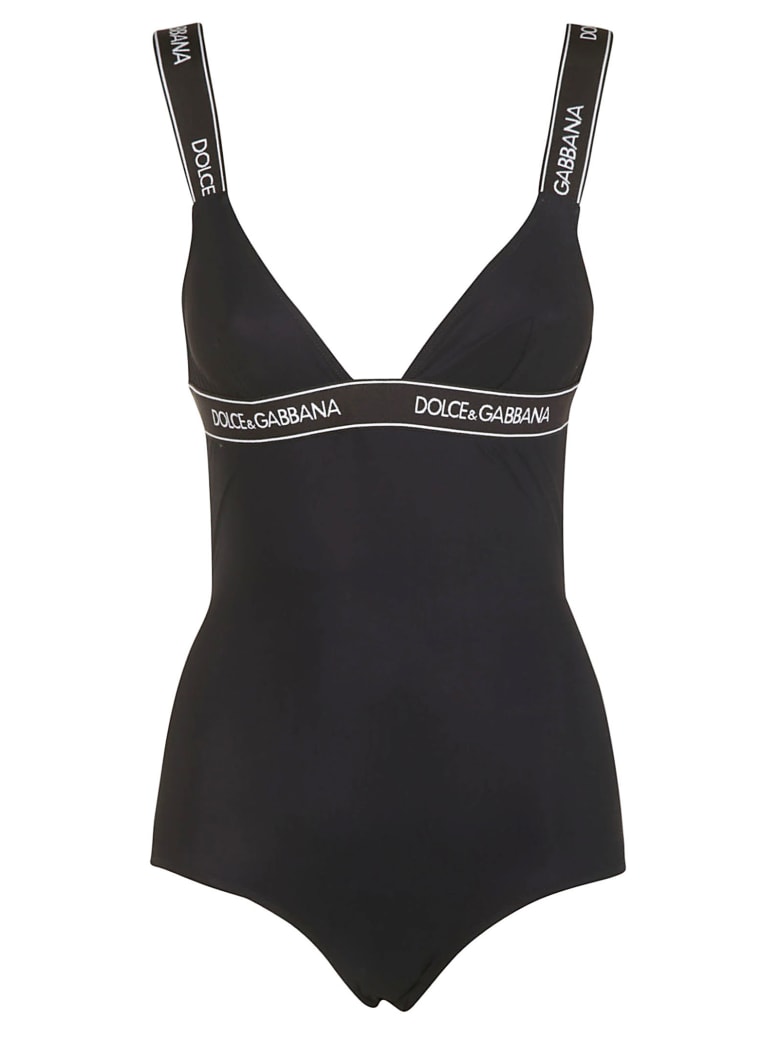 Dolce & Gabbana Rear Cross Strap Logo Swimsuit - Black