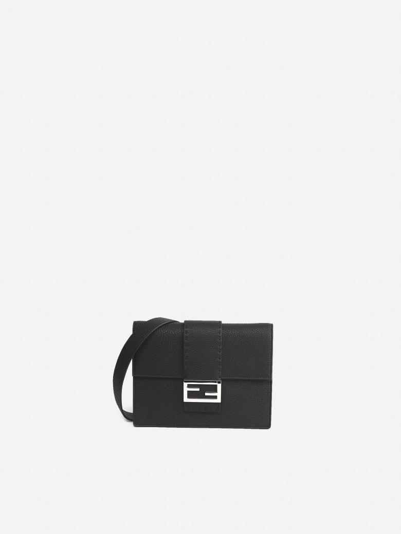 Fendi Flat Baguette Black Leather Bag - Black