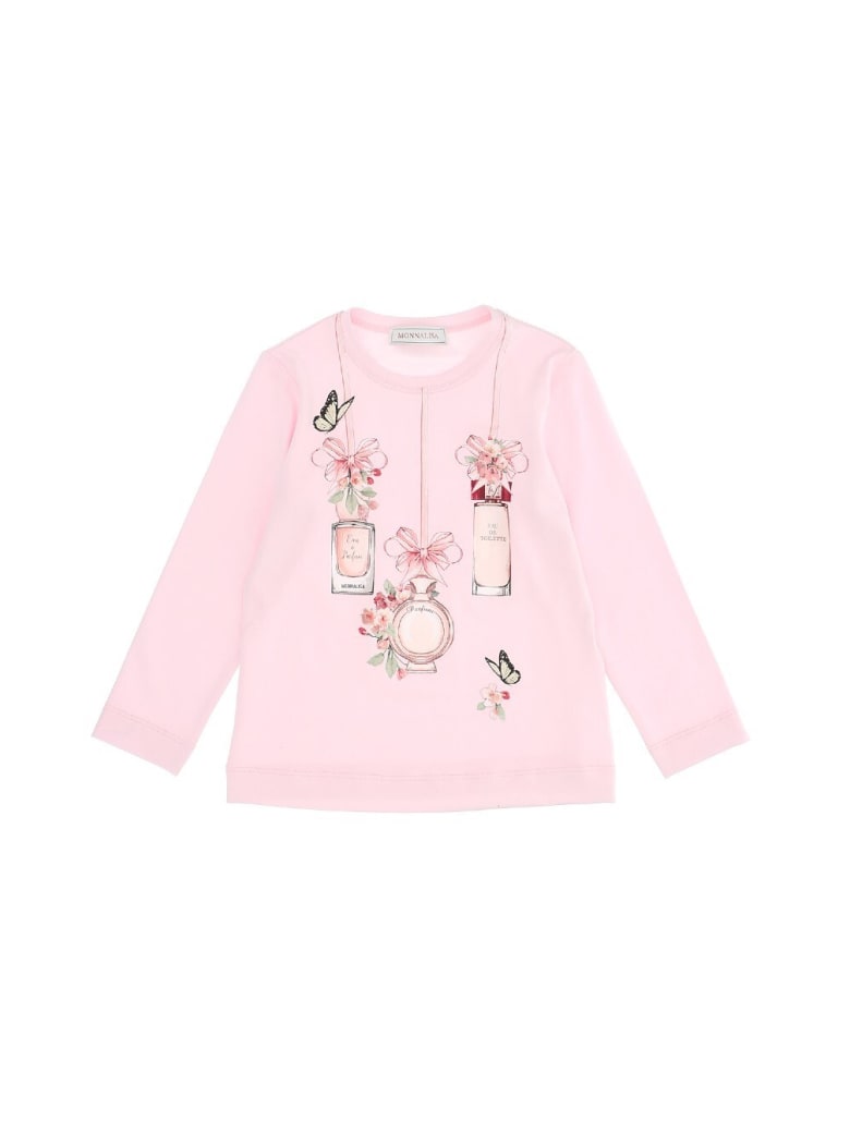 Monnalisa Long-sleeved Jersey T-shirt With Print - Pink