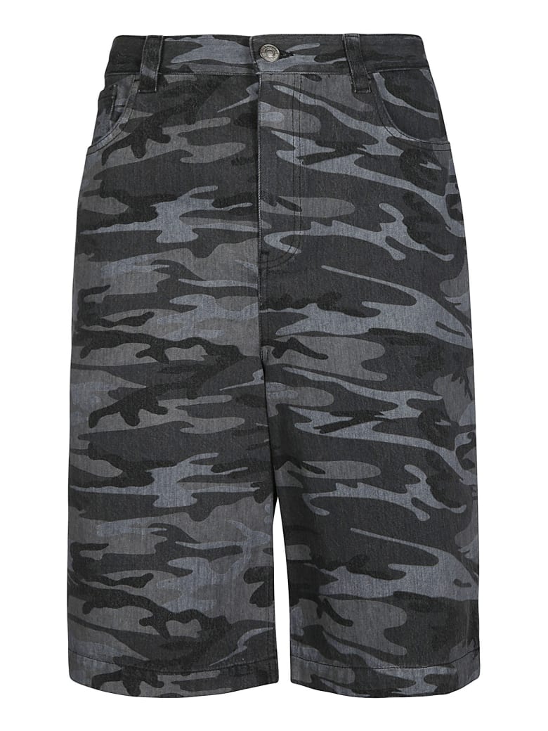 Balenciaga Camouflage Denim Bermuda Shorts - Nero