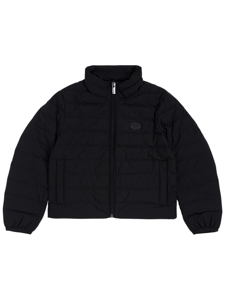 Emporio Armani Black Quilted Down Jacket With Logo - Black